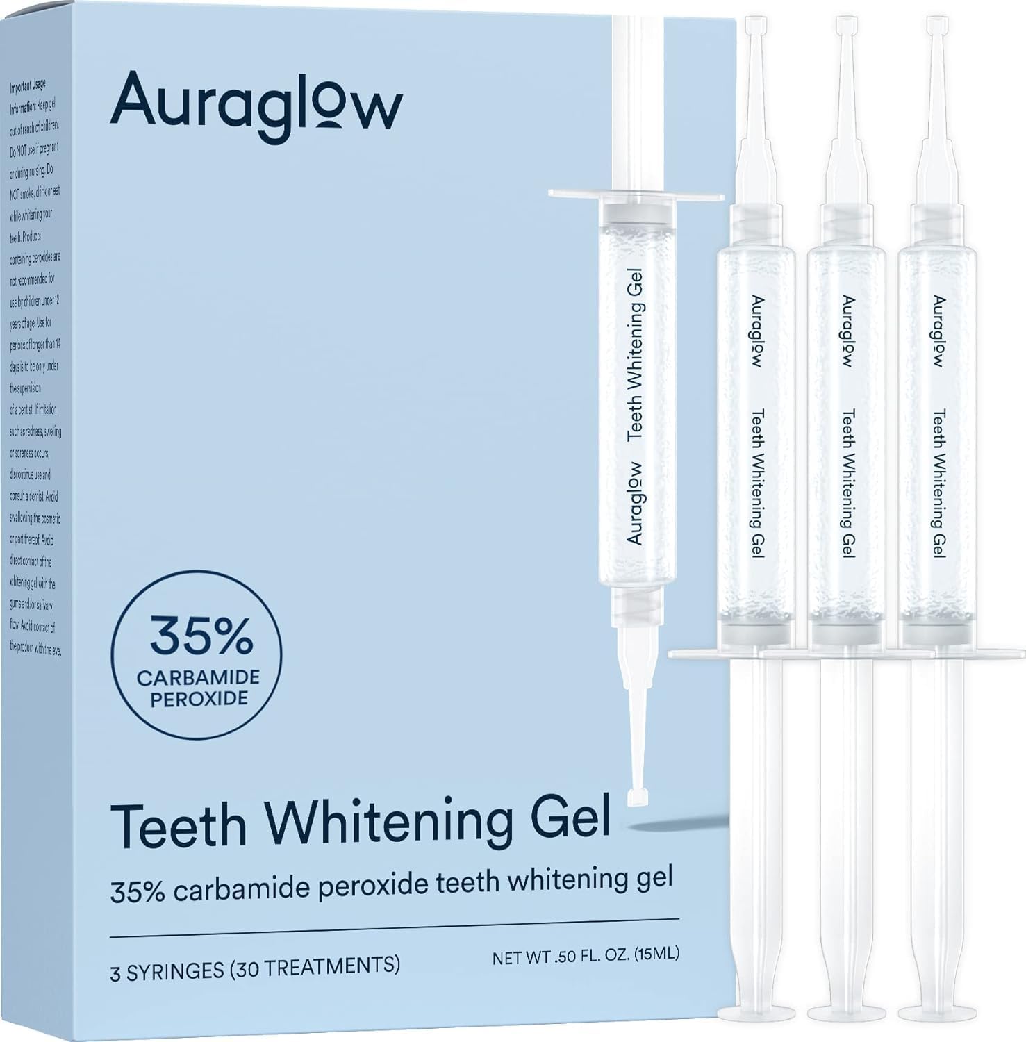 Amazon.com: Auraglow 35% Teeth Whitening Gel Syringe Refill Pack